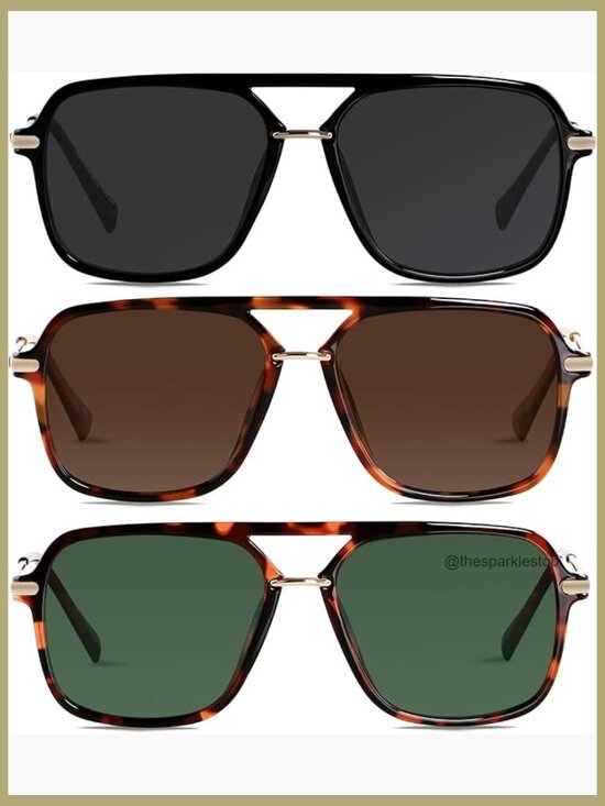 Retro Square Polarized Aviator Sunglasses, Lightweight Plastic Frame
